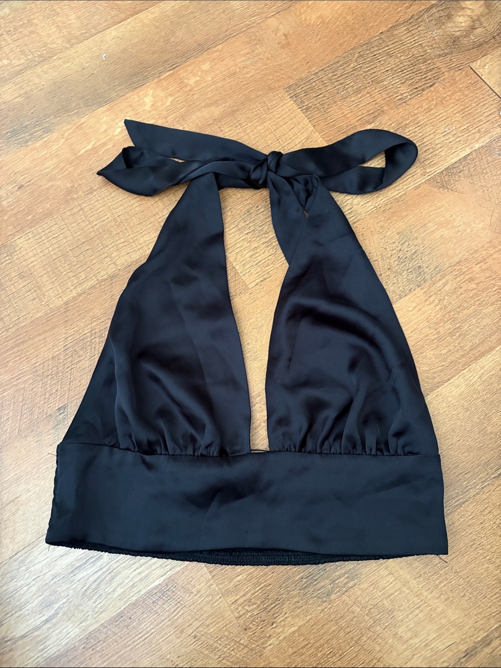 Garage Black Satin Halter Tie Crop